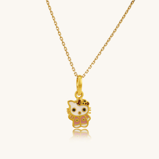 22kt gold Kitty Gold Pendant by Caratly, featuring IGI-certified VVS diamonds; a luxurious yet affordable jewelry piece ideal for everyday wear or as a special gift for her under Rs. 15k.