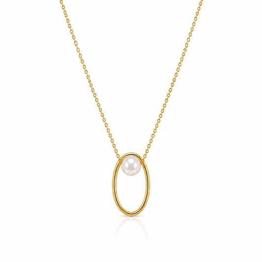 Oval Pearl Gold Necklace