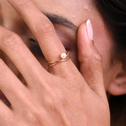 Pearl Entwine Gold Ring in 18kt gold & pearls; certified BIS minimalist jewelry gift for her under 15,000
