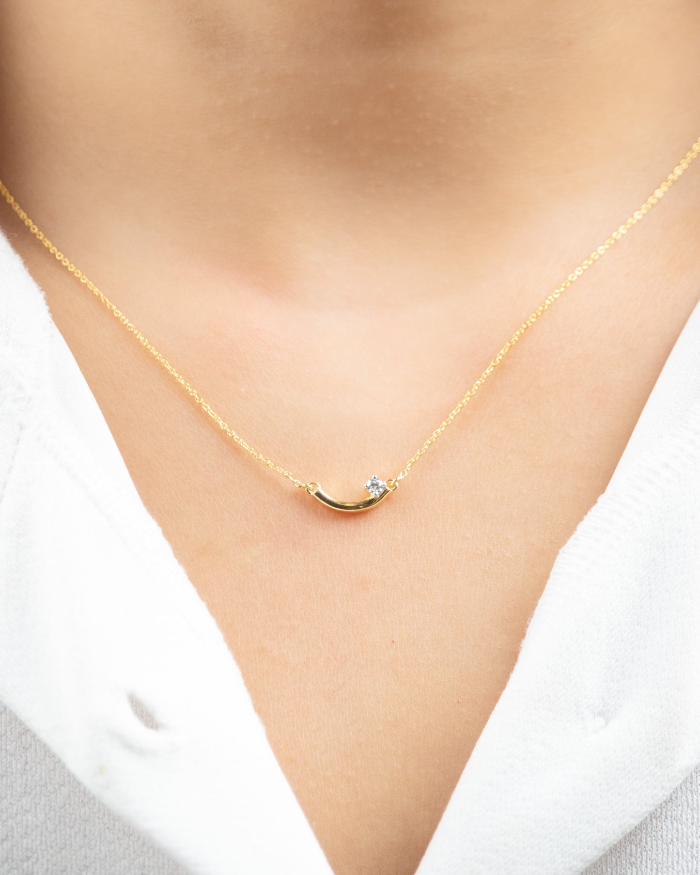 18kt Gold Smile Diamond Necklace for women. Spark joy in your every day wear and elevate your work wear edit, Gift under Rs.30,000 that makes you smile.