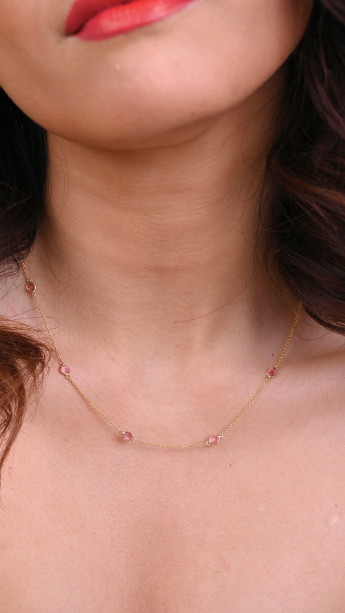 Tourmaline Gold Chain in 18kt gold & natural diamonds; certified BIS minimalist top jewelry for her under 40,000