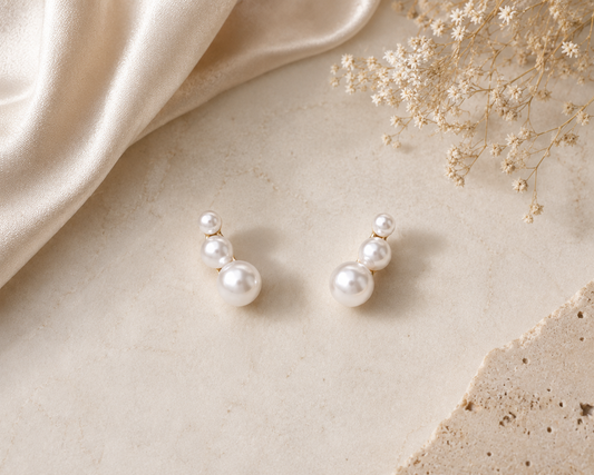 Triple Pearl Gold Earring