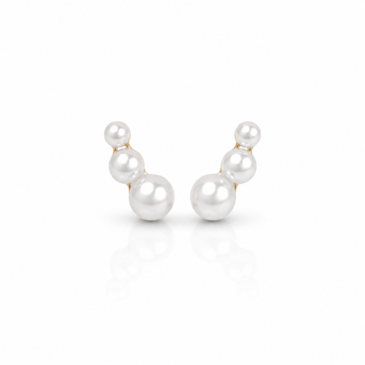 Triple Pearl Gold Earring