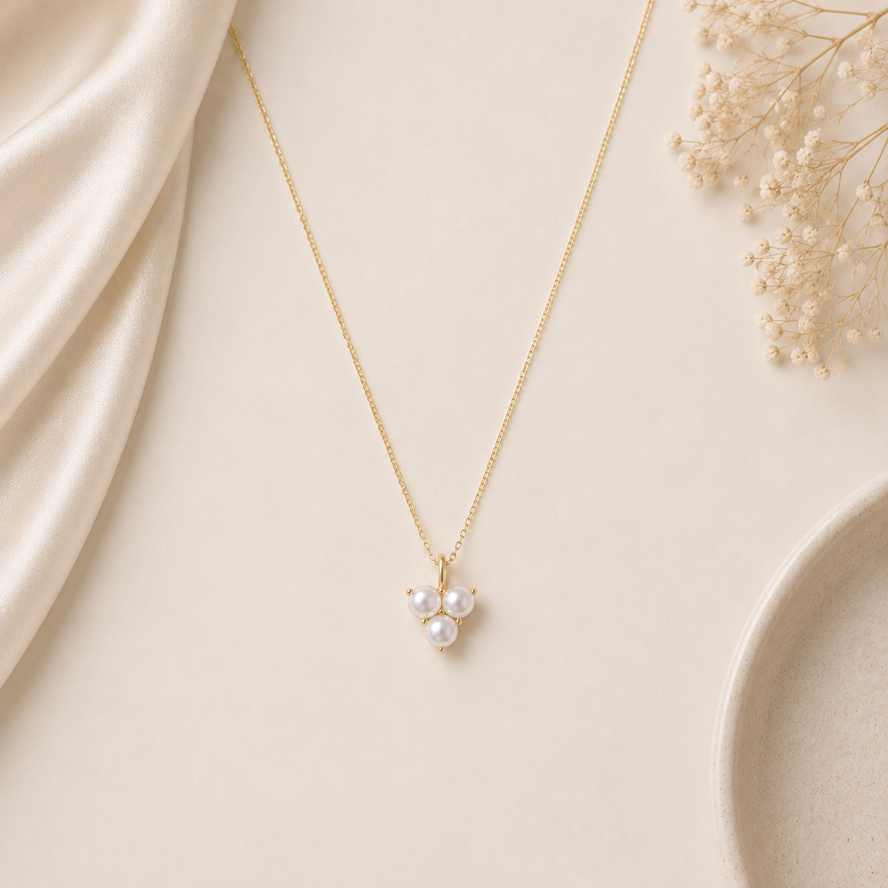 Triple Pearl Gold Necklace