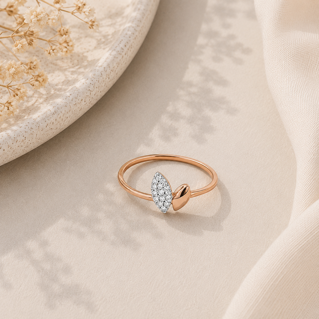 Twin Leaf Diamond Ring