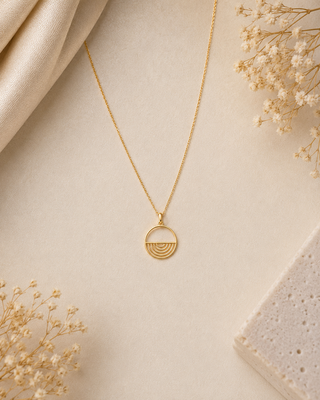 Wave Circle Gold Pendant