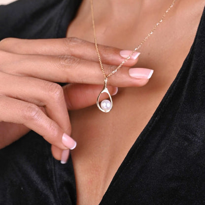 Gold Pearl Drop Pendant in 18kt gold & pearl; BIS-certified minimalist jewelry, perfect gift for her online under 10,000 & 15,000!