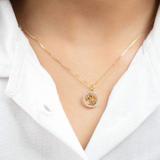 Caratly 18kt gold Capricorn Diamond Charm with 0.15ct diamond halo zodiac sign pendant gift for her under  Rs. 40,000
