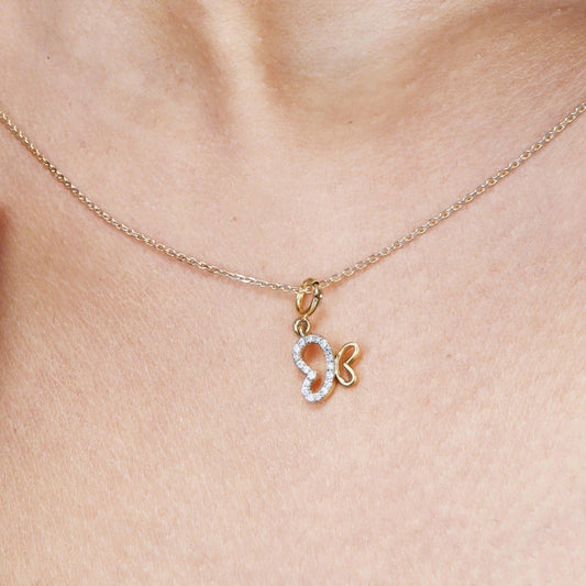 Caratly 18kt gold Butterfly Diamond Pendant featuring an open wire asymmetrical butterfly shape with one wing set in pave diamonds under Rs. 20,000
