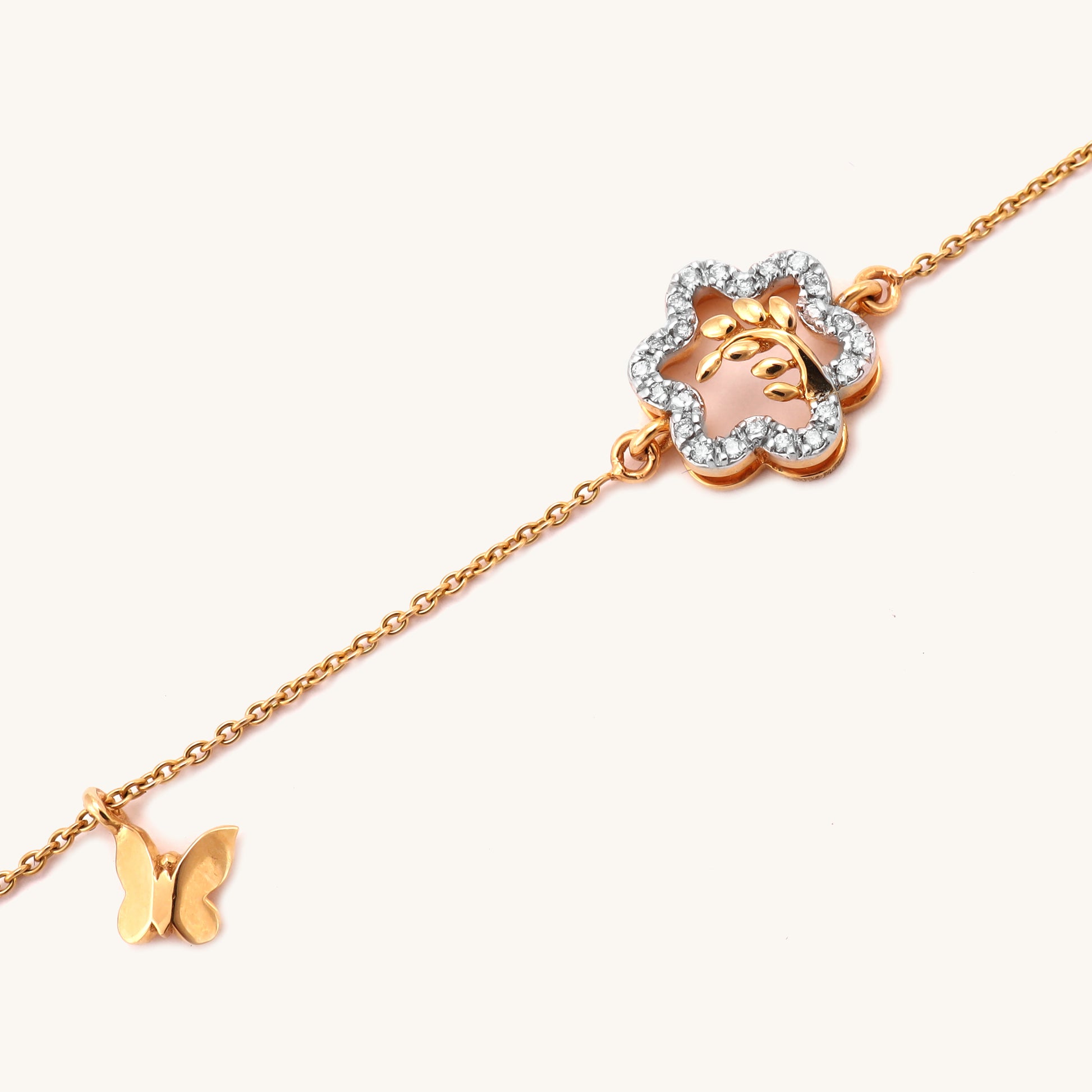 18kt gold Bloom Butterfly Bracelet with diamonds. Premium price range of Under Rs. 40,000