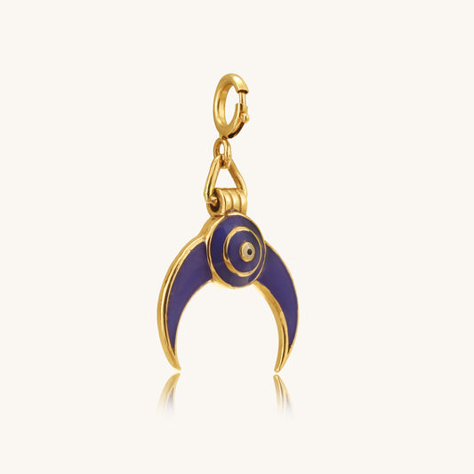 Caratly 18kt gold Evil Eye U Pendant with blue enamel crescent horn and central evil eye design under Rs.20,000