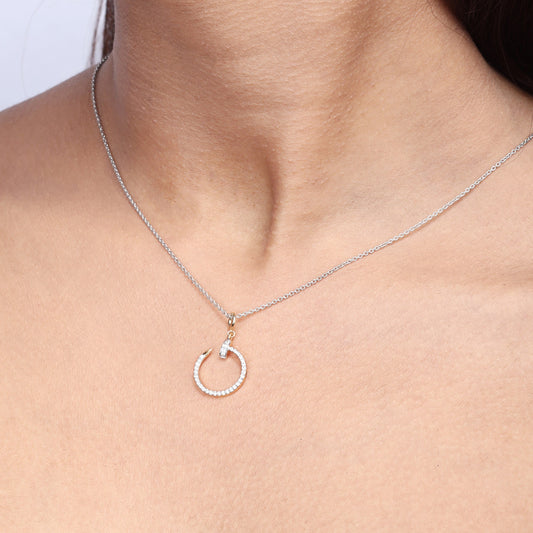 Caratly 18kt white gold Arrow Diamond Pendant with 0.15ct diamond pave in an open circle nail motif design under Rs. 40,000