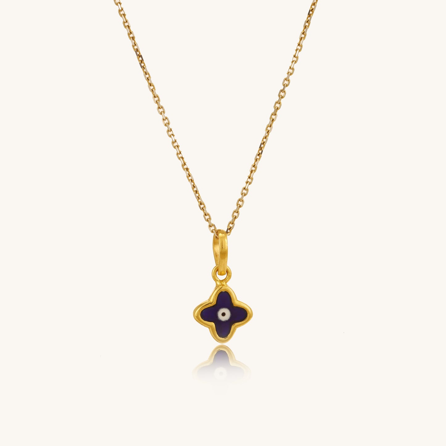 Caratly 18kt gold Baby Evil Eye Pendant featuring a tiny dark blue enamel clover-shaped evil eye charm under Rs. 15,000 