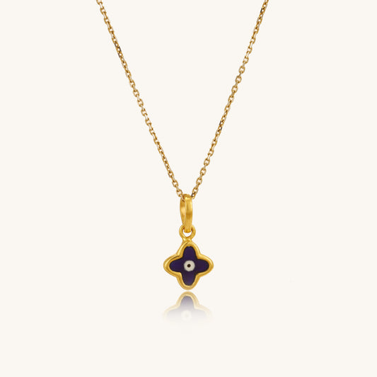 Caratly 18kt gold Baby Evil Eye Pendant featuring a tiny dark blue enamel clover-shaped evil eye charm under Rs. 15,000 
