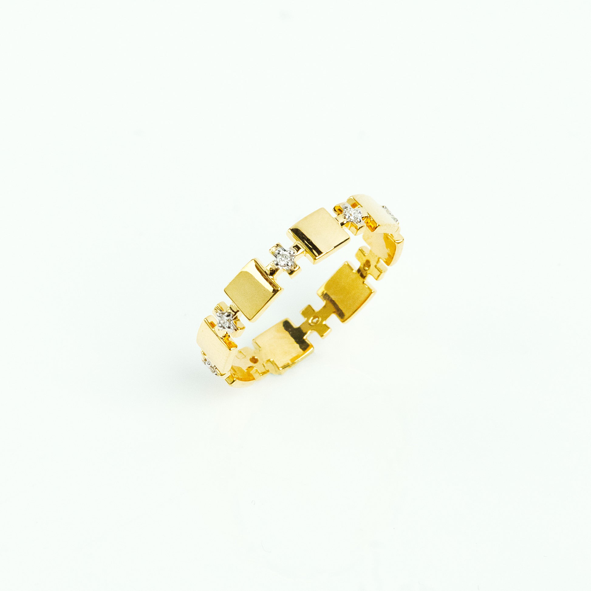 Caratly 18kt gold Bar Diamond Ring with alternating square gold bars and 0.09ct diamond accents, geometric design under Rs. 40,000