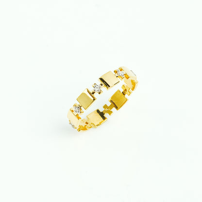Caratly 18kt gold Bar Diamond Ring with alternating square gold bars and 0.09ct diamond accents, geometric design under Rs. 40,000