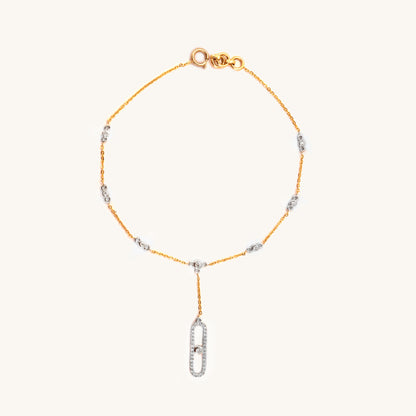 Caratly 18kt gold Belt Diamond Bracelet featuring a delicate chain with diamond stations and an elongated oval pave diamond dangling drop under Rs. 50,000
