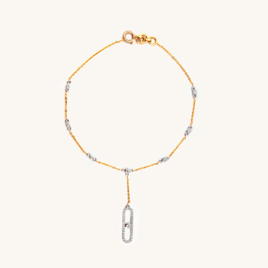 Caratly 18kt gold Belt Diamond Bracelet featuring a delicate chain with diamond stations and an elongated oval pave diamond dangling drop under Rs. 50,000