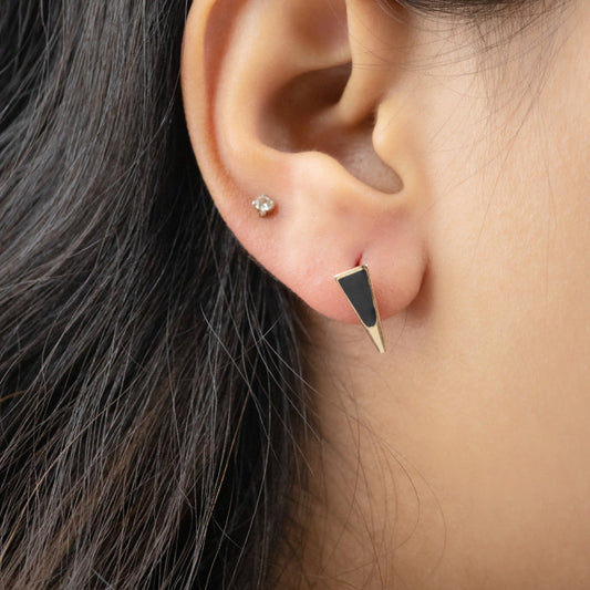 Caratly 18kt gold Black Gold Earring with black enamel triangle spike design, geometric studs under 30,000