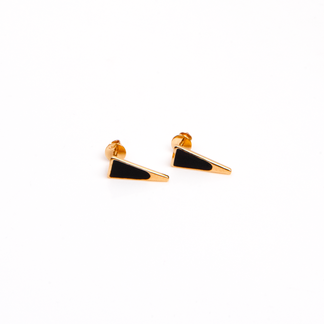 Caratly 18kt gold Black Gold Earring with black enamel triangle spike design, geometric studs under 30,000