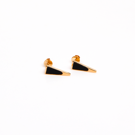Caratly 18kt gold Black Gold Earring with black enamel triangle spike design, geometric studs under 30,000