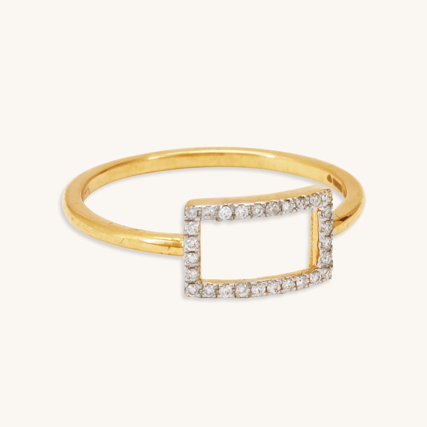 Caratly 18kt gold Box Diamond Ring with 0.07ct diamond pave in an open rectangular geometric frame design under Rs. 30,000