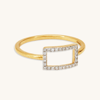 Caratly 18kt gold Box Diamond Ring with 0.07ct diamond pave in an open rectangular geometric frame design under Rs. 30,000
