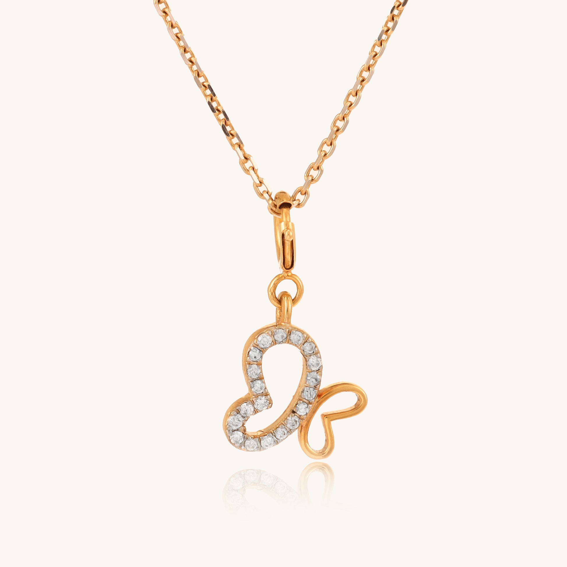 Caratly 18kt gold Butterfly Diamond Pendant featuring an open wire asymmetrical butterfly shape with one wing set in pave diamonds under Rs. 20,000