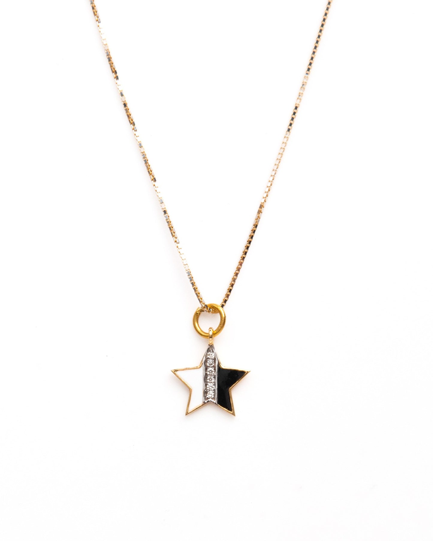 Caratly 18kt gold B&W Star Charm with black enamel and 0.03ct diamond center celestial design under 15,000