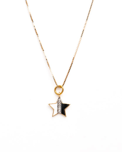Caratly 18kt gold B&W Star Charm with black enamel and 0.03ct diamond center celestial design under 15,000