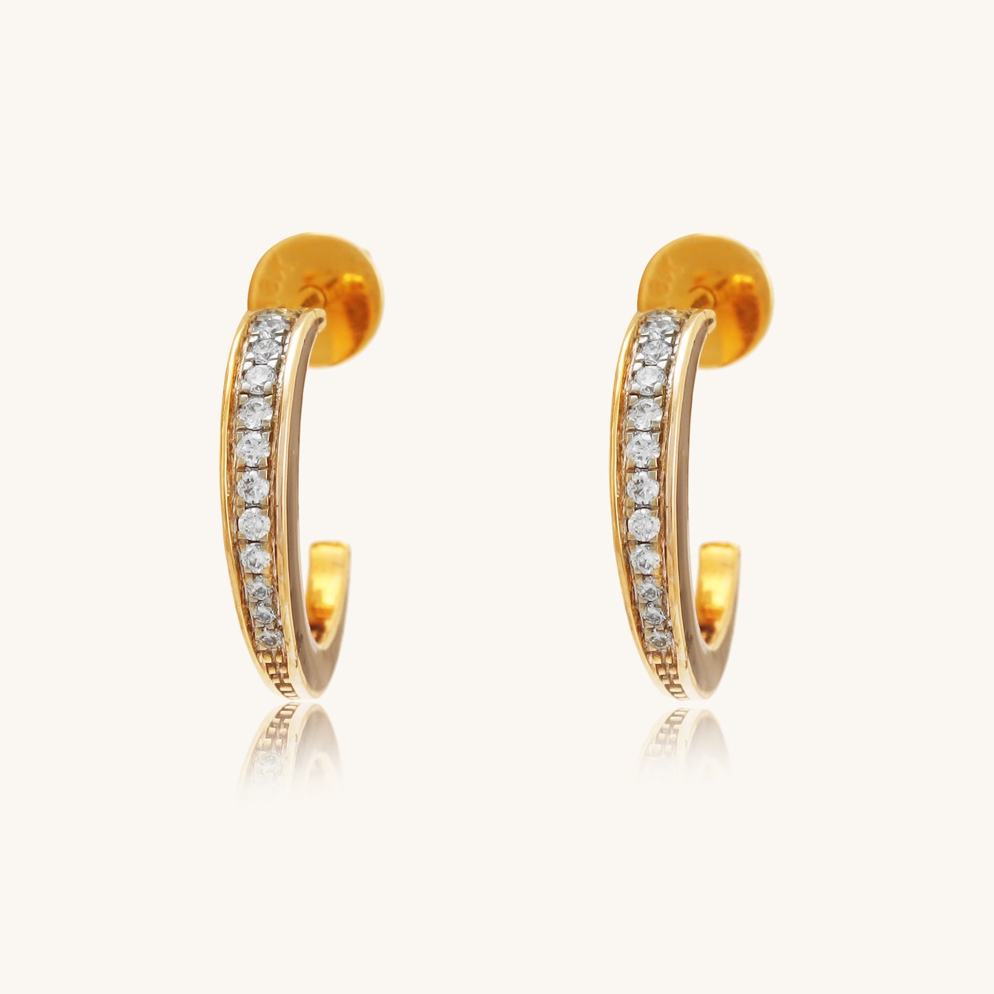 Caratly 18kt gold C Diamond Earring featuring a classic open C-shape half-hoop design fully set with 0.11ct pave diamonds under Rs. 40,000
