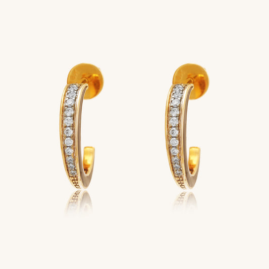 Caratly 18kt gold C Diamond Earring featuring a classic open C-shape half-hoop design fully set with 0.11ct pave diamonds under Rs. 40,000