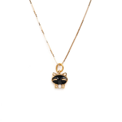 18kt gold Cat Diamond Charm with black enamel face and 0.02ct diamond accent, Minimal everyday wear gift for her under Rs. 15,000