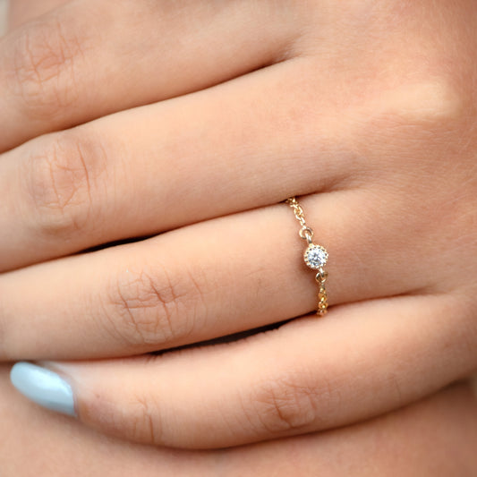 Caratly 18kt gold Chain Diamond Ring with 0.05ct solitaire diamond set on a flexible soft gold chain band under Rs. 20,000