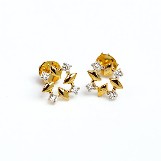 Caratly 18kt gold Cluster Diamond Earring with 0.09ct diamonds in a mixed-shape floral starburst stud design under Rs. 30,000