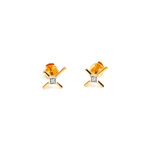 Caratly 18kt gold Cross Diamond Earring with 0.02ct diamond center X-shape stud design, minimalist gift for her under 20,000