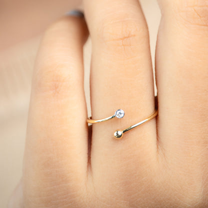 Caratly 18kt gold Crossover Diamond Ring with 0.03ct diamond and gold bead open bypass design under Rs. 15,000