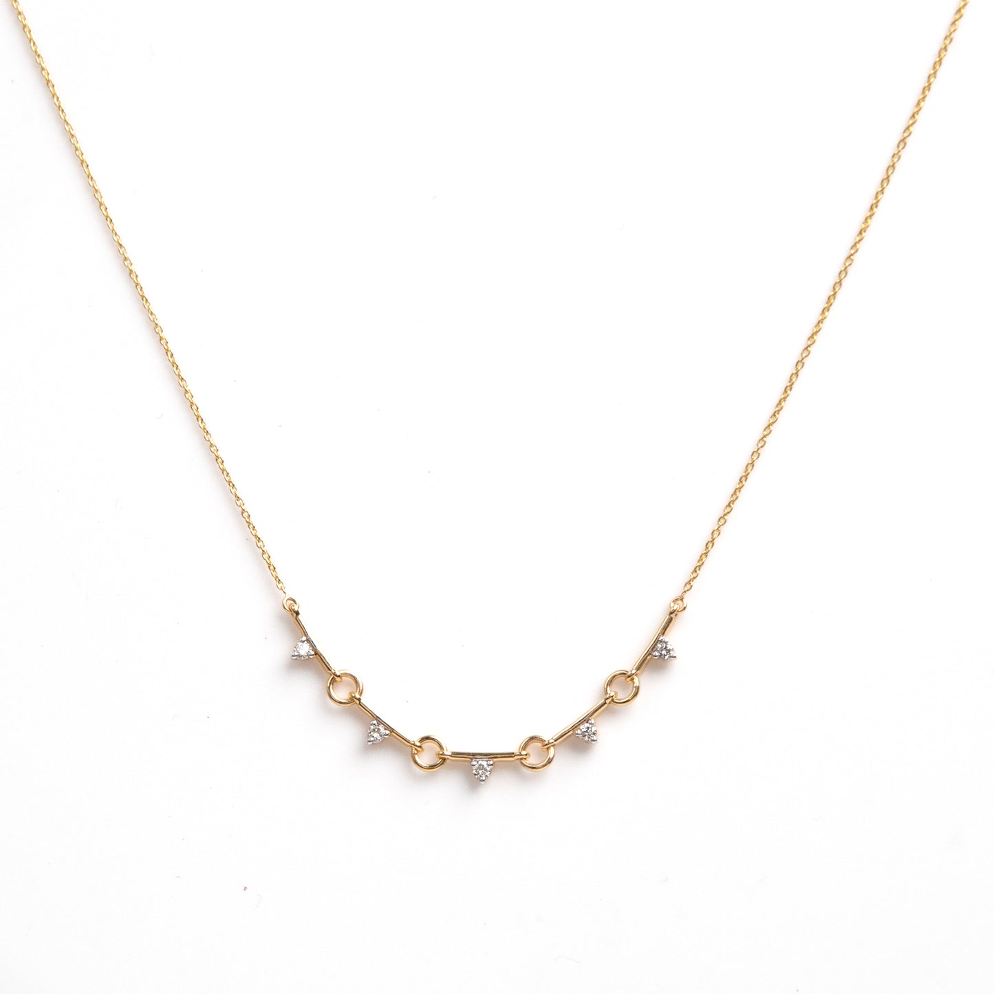 Caratly Dainty Diamond Necklace 18kt gold curved smile pendant with 0.14ct natural diamonds for daily wear or gifting under Rs. 60000