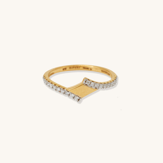 Caratly 18kt gold Dainty Diamond Ring with 0.15ct diamonds in an asymmetrical geometric chevron V-shape band design under Rs. 40,000