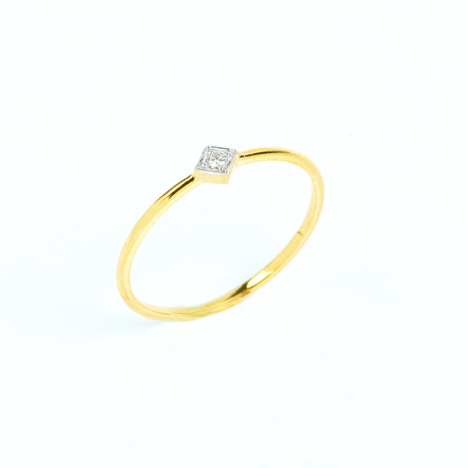 Caratly 18kt gold Diamond Basic Ring with 0.02ct solitaire diamond in a square bezel setting on a thin band, perfect minimal design for gifting under 15k