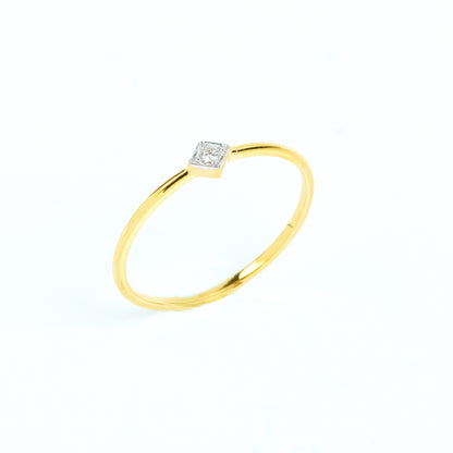 Caratly 18kt gold Diamond Basic Ring with 0.02ct solitaire diamond in a square bezel setting on a thin band, perfect minimal design for gifting under 15k