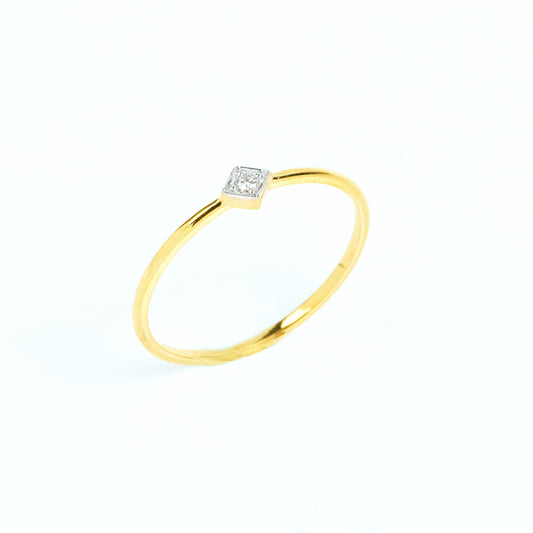 Caratly 18kt gold Diamond Basic Ring with 0.02ct solitaire diamond in a square bezel setting on a thin band, perfect minimal design for gifting under 15k