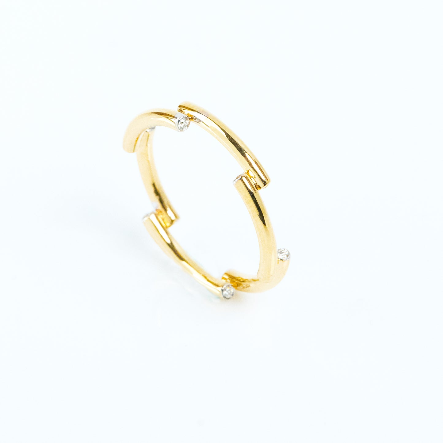 Caratly 18kt gold Disarranged Diamond Ring with 0.07ct diamonds in an abstract staggered gap design, gift for her under 40,000