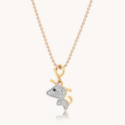 Caratly 18kt gold Dog Diamond Pendant featuring a cute dog silhouette charm fully set with pave diamonds under Rs. 30,000