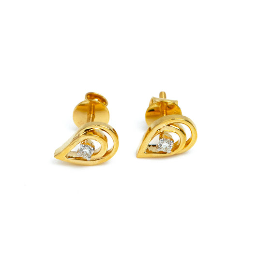 Caratly 18kt gold Droplet Diamond Earring with 0.04ct diamond accent in a stylized teardrop paisley stud design under Rs. 30,000