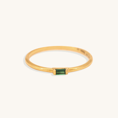 Caratly 18kt gold Emerald Green Ring with 0.02ct baguette-cut green gemstone in a minimalist east-west band design under Rs. 15,000