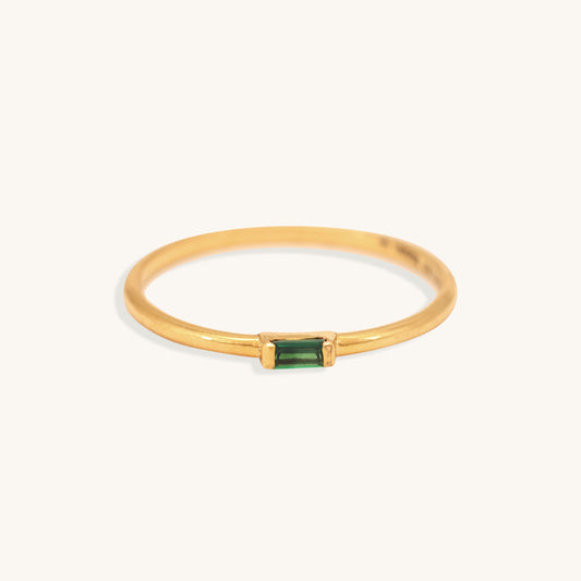 Caratly 18kt gold Emerald Green Ring with 0.02ct baguette-cut green gemstone in a minimalist east-west band design under Rs. 15,000