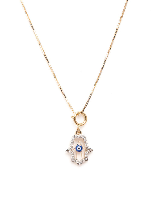 Caratly 18kt gold Evil Eye Charm Hamsa hand pendant with 0.06ct diamonds protection symbol for her under 20,000