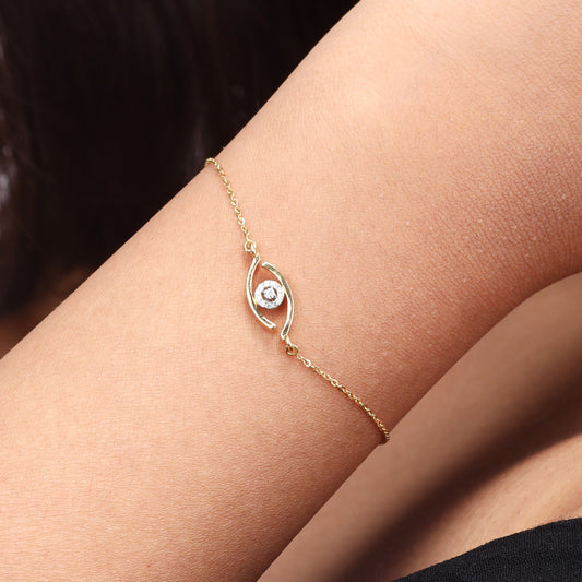 Caratly 18kt gold Evil Eye Diamond Bracelet featuring a delicate chain and an open eye-shaped charm with a 0.04ct central diamond accent under Rs. 30,000