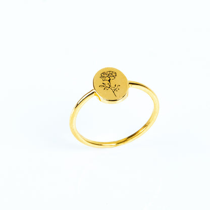 Caratly 18kt gold Flower Engraved Ring with oval signet face and etched floral rose design, a perfect gift for her under Rs. 30,000